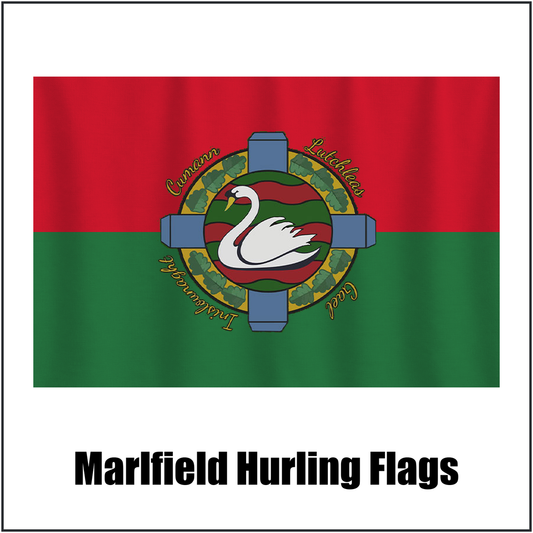 Marlfield Hurling Flags, featuring the club crest and red and green colours; County Tipperary GAA. ClubFlags.ie.
