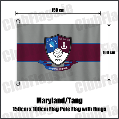 Maryland/Tang 150cm x 100cm Flag Pole Flag with Rings, featuring the club crest and grey and maroon and blue colours; County Westmeath GAA. ClubFlags.ie.