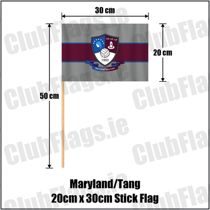Maryland/Tang 20cm x 30cm Stick Flag, featuring the club crest and grey and maroon and blue colours; County Westmeath GAA. ClubFlags.ie.