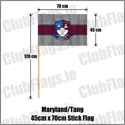 Maryland/Tang 45cm x 70cm Stick Flag, featuring the club crest and grey and maroon and blue colours; County Westmeath GAA. ClubFlags.ie.