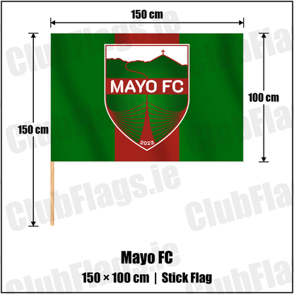 Mayo FC 100cm x 150cm Stick Flag with the club crest and colours, Mayo Football - ClubFlags.ie