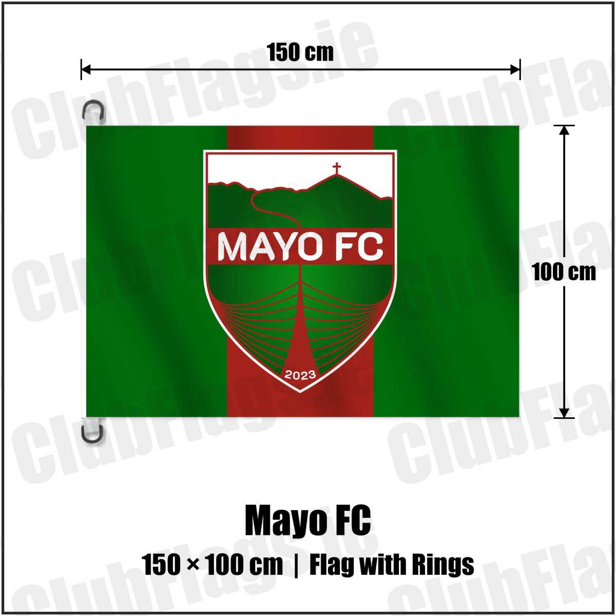 Mayo FC 150cm x 100cm Flag Pole Flag with Rings with the club crest and colours, Mayo Football - ClubFlags.ie