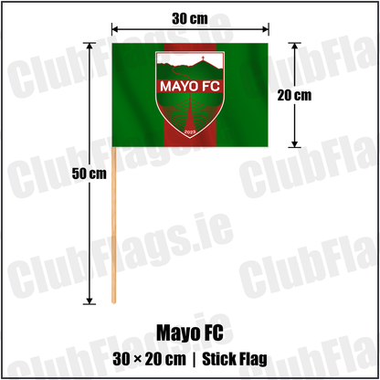 Mayo FC 20cm x 30cm Stick Flag with the club crest and colours, Mayo Football - ClubFlags.ie