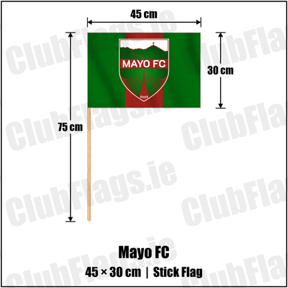 Mayo FC 30cm x 45cm Stick Flag with the club crest and colours, Mayo Football - ClubFlags.ie