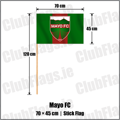 Mayo FC 45cm x 70cm Stick Flag with the club crest and colours, Mayo Football - ClubFlags.ie