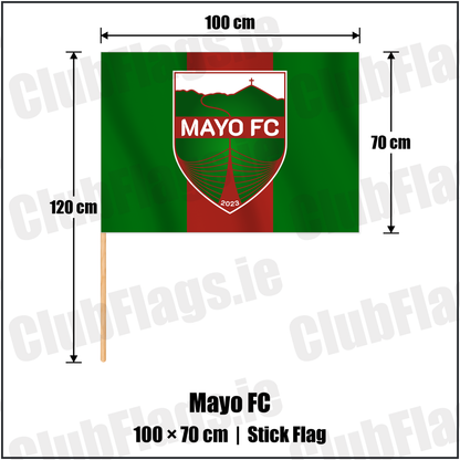 Mayo FC 70cm x 100cm Stick Flag with the club crest and colours, Mayo Football - ClubFlags.ie