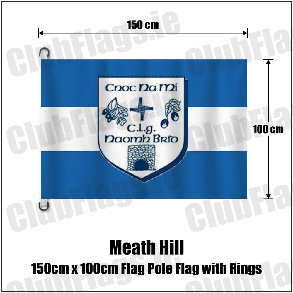 Meath Hill 150cm x 100cm Flag Pole Flag with Rings in blue and white, featuring the club crest on realistic fabric with gentle vertical folds; County Meath GAA. ClubFlags.ie.