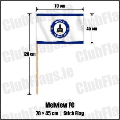 Melview FC 45cm x 70cm Stick Flag with the club crest and colours, Longford Football - ClubFlags.ie