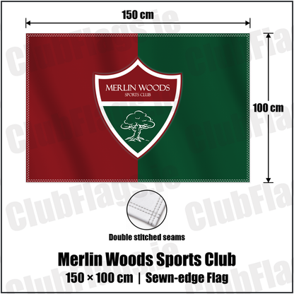 Merlin Woods Sports Club 100cm x 150cm Flag (sewn on the edges) with the club crest and colours, Galway Football - ClubFlags.ie