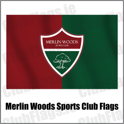 Merlin Woods Sports Club Flags with the club crest and colours, Galway Football - ClubFlags.ie