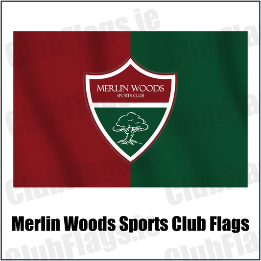 Merlin Woods Sports Club Flags with the club crest and colours, Galway Football - ClubFlags.ie