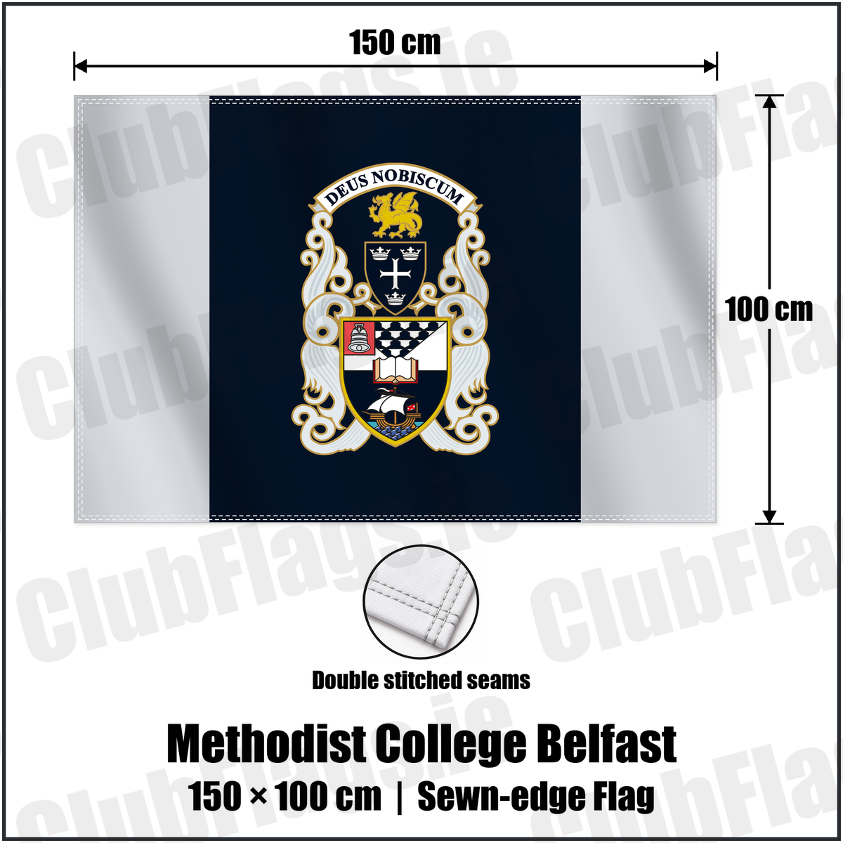 Methodist College Belfast 100cm x 150cm Flag (sewn on the edges) with the club crest and colours, Antrim Rugby - ClubFlags.ie