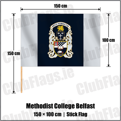 Methodist College Belfast 100cm x 150cm Stick Flag with the club crest and colours, Antrim Rugby - ClubFlags.ie
