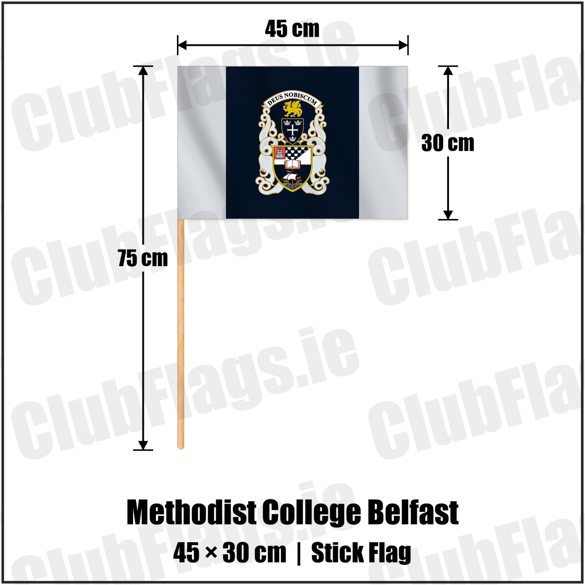 Methodist College Belfast 30cm x 45cm Stick Flag with the club crest and colours, Antrim Rugby - ClubFlags.ie