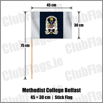 Methodist College Belfast 30cm x 45cm Stick Flag with the club crest and colours, Antrim Rugby - ClubFlags.ie