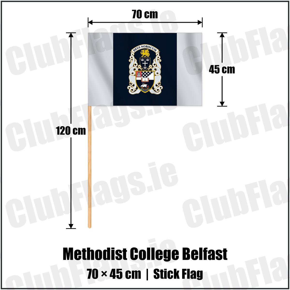 Methodist College Belfast 45cm x 70cm Stick Flag with the club crest and colours, Antrim Rugby - ClubFlags.ie