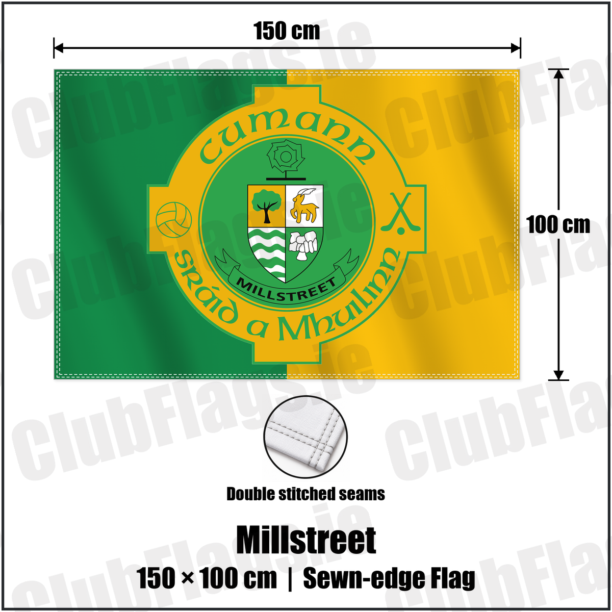 Millstreet 100cm x 150cm Flag (sewn on the edges) with the verified club crest and colours, Cork GAA - ClubFlags.ie