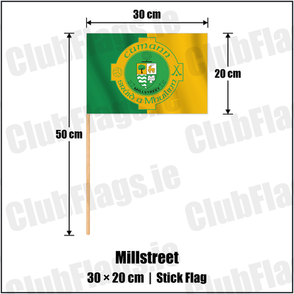 Millstreet 20cm x 30cm Stick Flag with the verified club crest and colours, Cork GAA - ClubFlags.ie