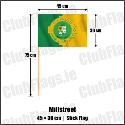 Millstreet 30cm x 45cm Stick Flag with the verified club crest and colours, Cork GAA - ClubFlags.ie