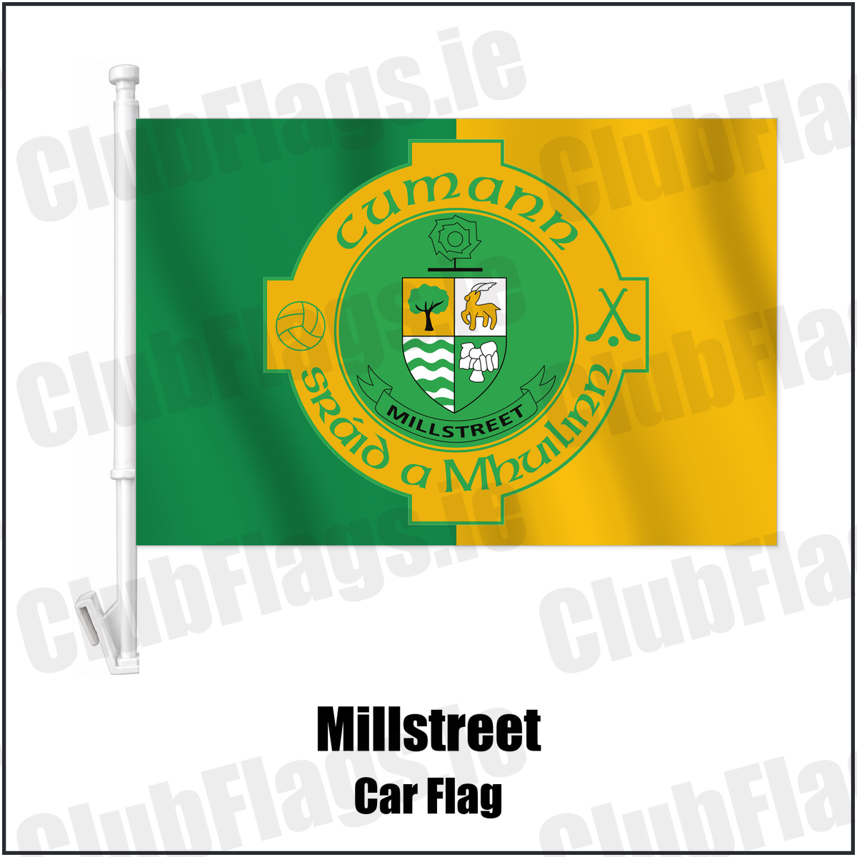 Millstreet Car Flag with the verified club crest and colours, Cork GAA - ClubFlags.ie