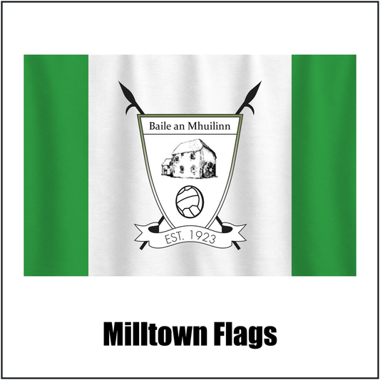 Milltown Flags, featuring the club crest and green and white colours; County Westmeath GAA. ClubFlags.ie.