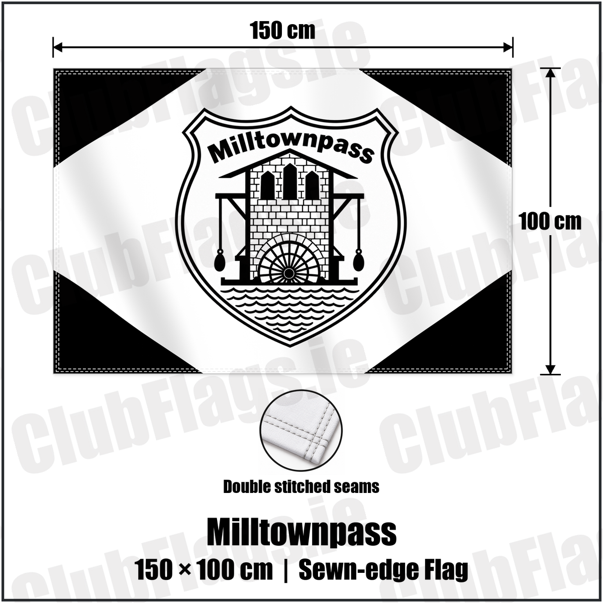Milltownpass 100cm x 150cm Flag (sewn on the edges) with the club crest and colours, Westmeath GAA - ClubFlags.ie