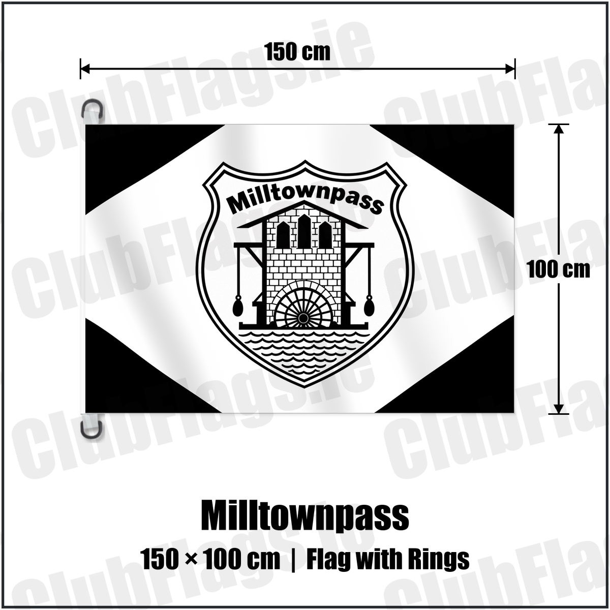 Milltownpass 150cm x 100cm Flag Pole Flag with Rings with the club crest and colours, Westmeath GAA - ClubFlags.ie