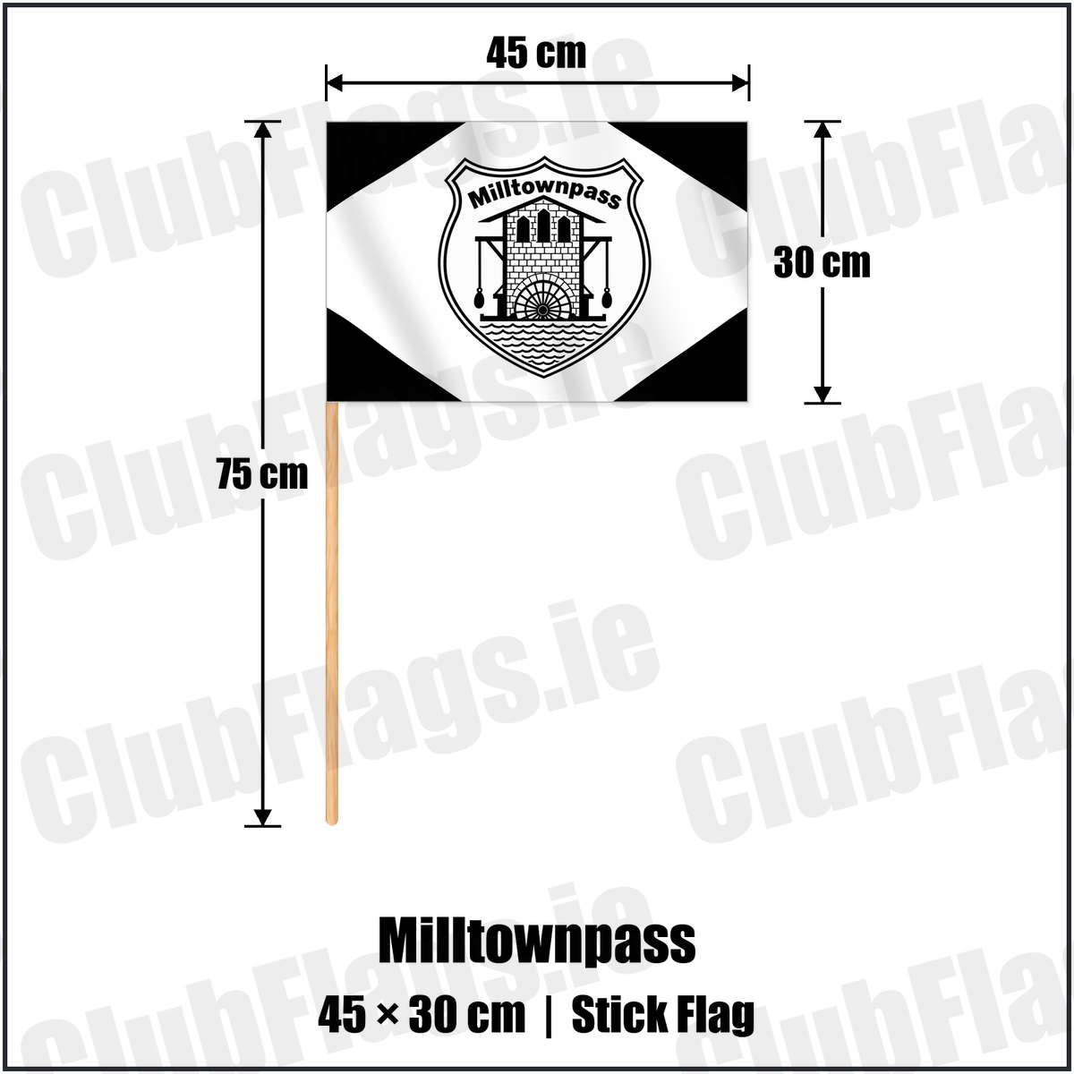 Milltownpass 30cm x 45cm Stick Flag with the club crest and colours, Westmeath GAA - ClubFlags.ie