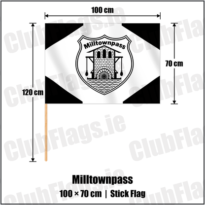 Milltownpass 70cm x 100cm Stick Flag with the club crest and colours, Westmeath GAA - ClubFlags.ie