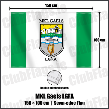 MKL Gaels LGFA 100cm x 150cm Flag (sewn on the edges) with the club crest and colours, Kerry GAA - ClubFlags.ie