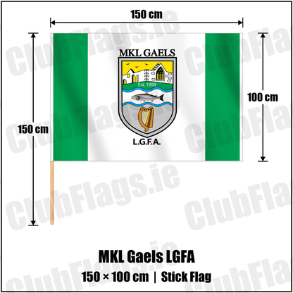 MKL Gaels LGFA 100cm x 150cm Stick Flag with the club crest and colours, Kerry GAA - ClubFlags.ie