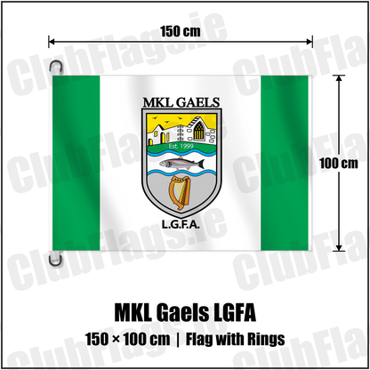 MKL Gaels LGFA 150cm x 100cm Flag Pole Flag with Rings with the club crest and colours, Kerry GAA - ClubFlags.ie