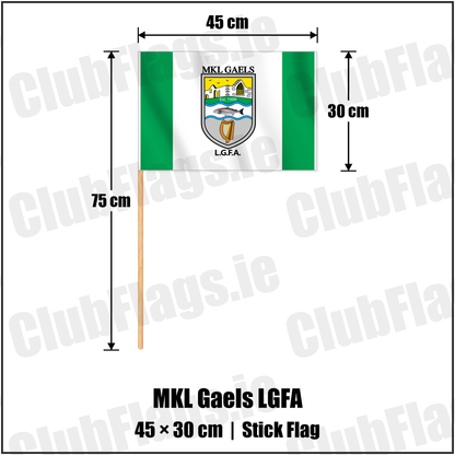 MKL Gaels LGFA 30cm x 45cm Stick Flag with the club crest and colours, Kerry GAA - ClubFlags.ie