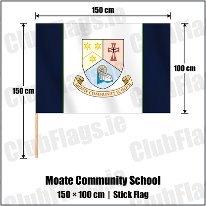 Moate Community School 100cm x 150cm Stick Flag with the club crest and colours, Westmeath GAA - ClubFlags.ie