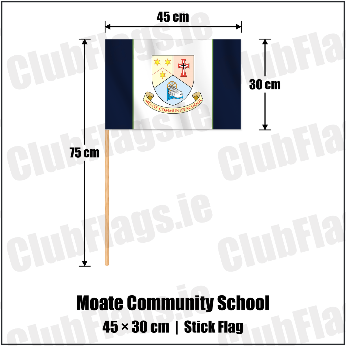 Moate Community School 30cm x 45cm Stick Flag with the club crest and colours, Westmeath GAA - ClubFlags.ie