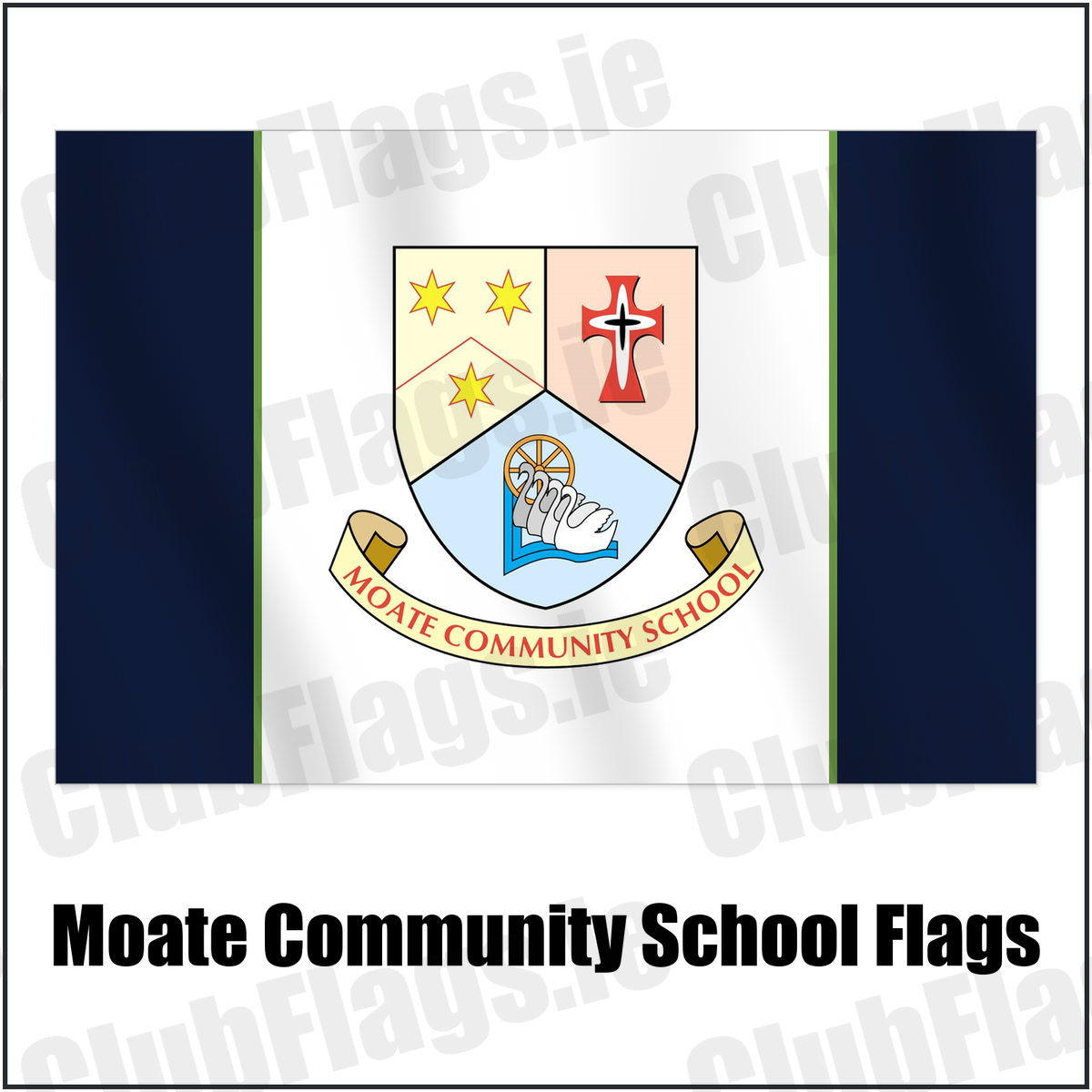 Moate Community School Flags with the club crest and colours, Westmeath GAA - ClubFlags.ie