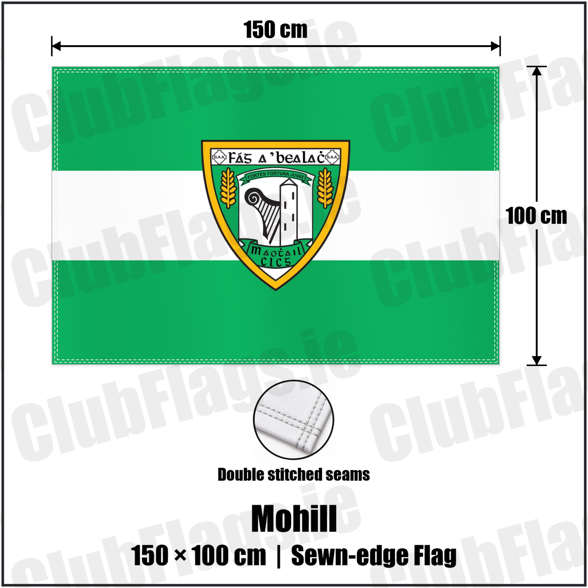 Mohill 100cm x 150cm Flag (sewn on the edges) with the club crest and colours, Leitrim GAA - ClubFlags.ie