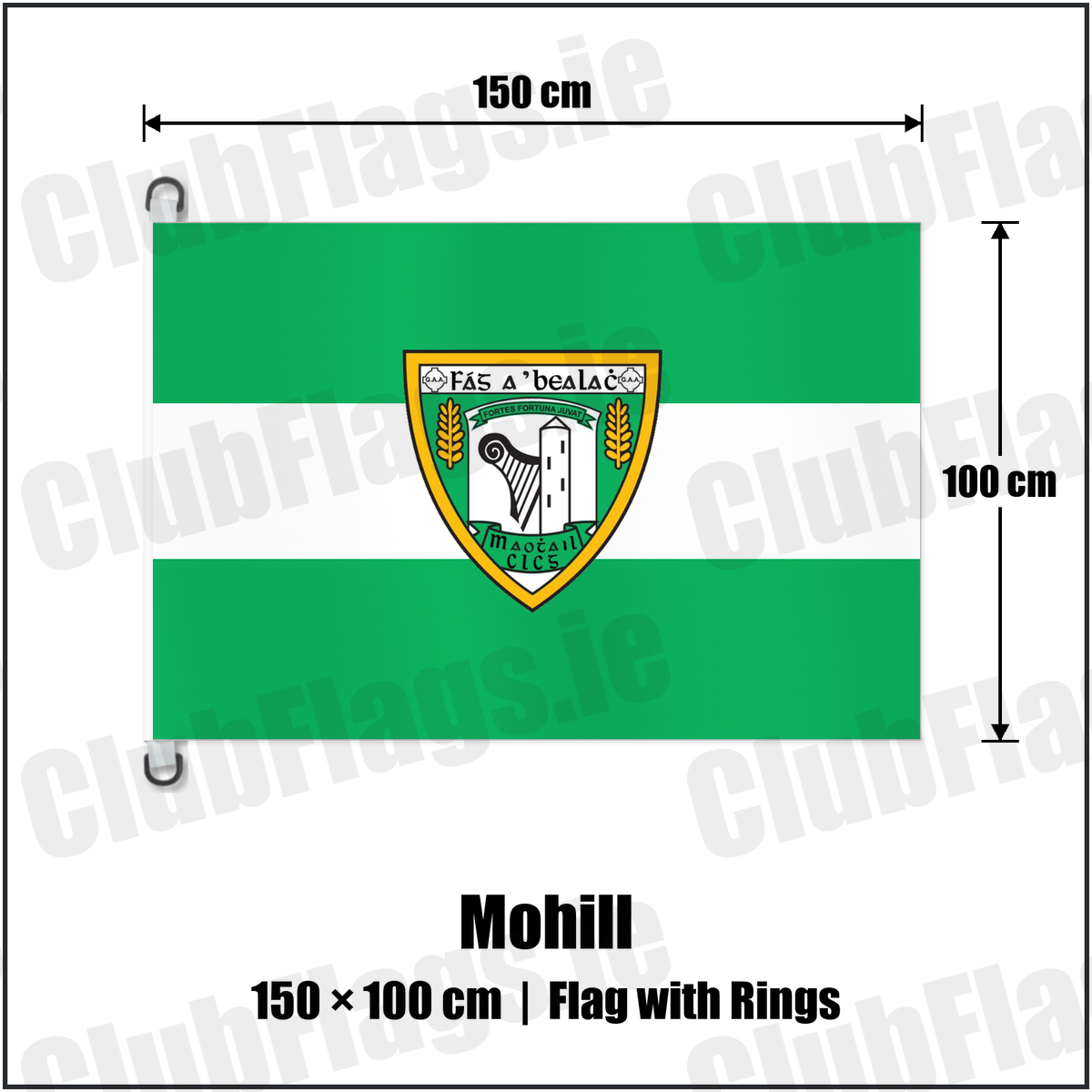 Mohill 150cm x 100cm Flag Pole Flag with Rings with the club crest and colours, Leitrim GAA - ClubFlags.ie