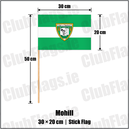 Mohill 20cm x 30cm Stick Flag with the club crest and colours, Leitrim GAA - ClubFlags.ie
