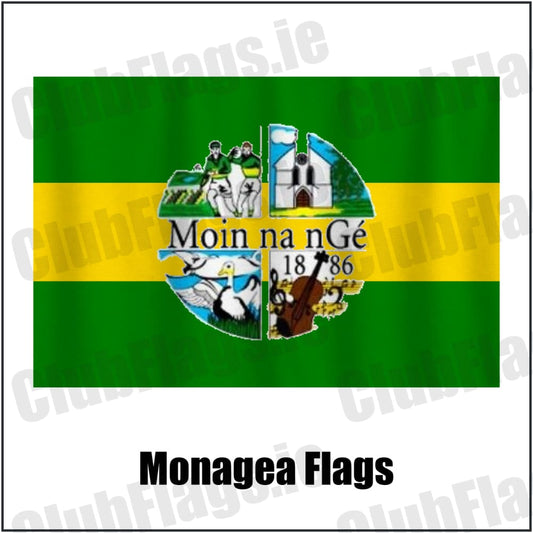 Monagea Flags in green and gold, featuring the club crest on realistic fabric with gentle vertical folds; County Limerick GAA. ClubFlags.ie.