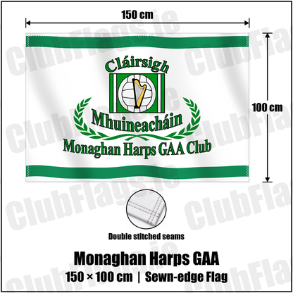 Monaghan Harps GAA 100cm x 150cm Flag (sewn on the edges) with the club crest and colours, Monaghan GAA - ClubFlags.ie