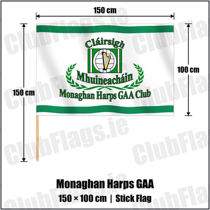 Monaghan Harps GAA 100cm x 150cm Stick Flag with the club crest and colours, Monaghan GAA - ClubFlags.ie