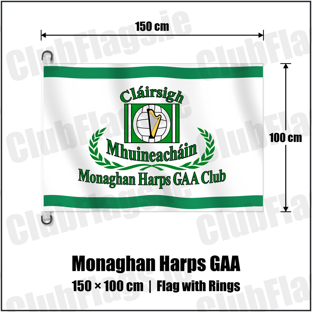 Monaghan Harps GAA 150cm x 100cm Flag Pole Flag with Rings with the club crest and colours, Monaghan GAA - ClubFlags.ie