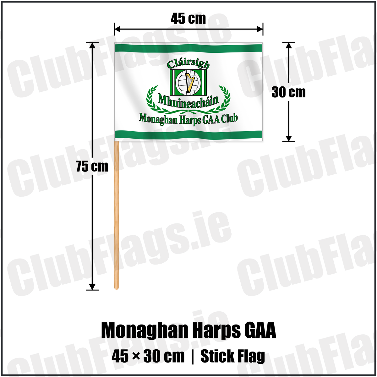 Monaghan Harps GAA 30cm x 45cm Stick Flag with the club crest and colours, Monaghan GAA - ClubFlags.ie