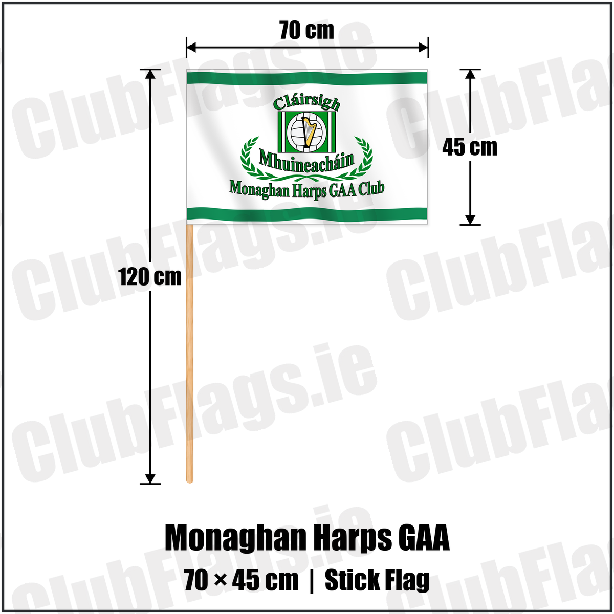 Monaghan Harps GAA 45cm x 70cm Stick Flag with the club crest and colours, Monaghan GAA - ClubFlags.ie
