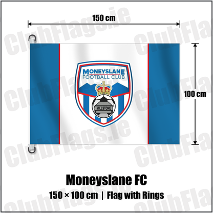 Moneyslane FC 150cm x 100cm Flag Pole Flag with Rings with the club crest and colours, Down Football - ClubFlags.ie