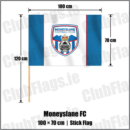 Moneyslane FC 70cm x 100cm Stick Flag with the club crest and colours, Down Football - ClubFlags.ie