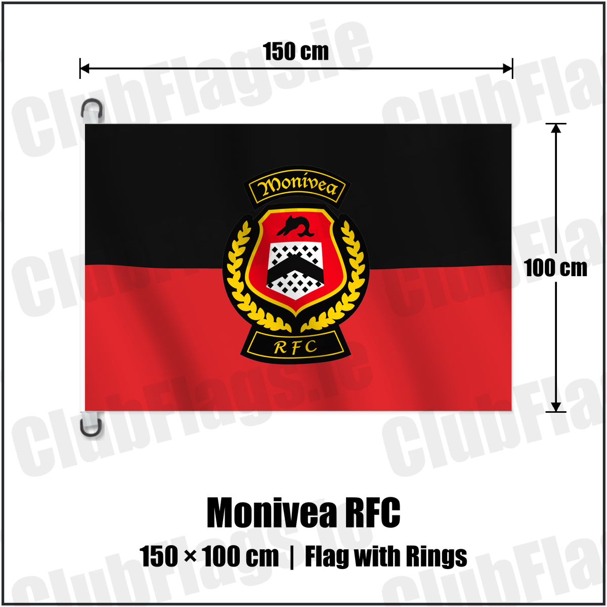 Monivea RFC 150cm x 100cm Flag Pole Flag with Rings with the verified club crest and colours, Galway Rugby - ClubFlags.ie