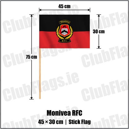 Monivea RFC 30cm x 45cm Stick Flag with the verified club crest and colours, Galway Rugby - ClubFlags.ie