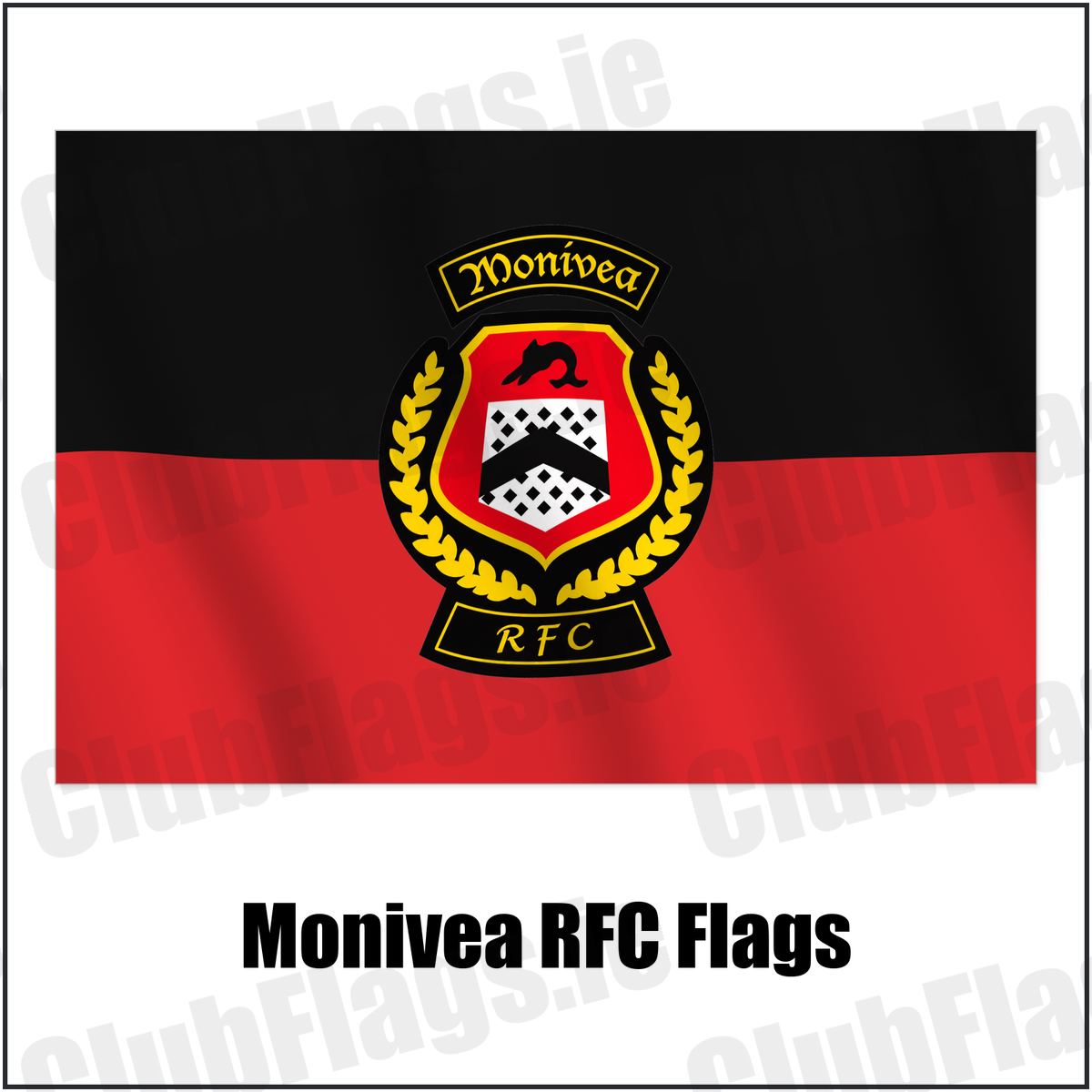 Monivea RFC Flags with the verified club crest and colours, Galway Rugby - ClubFlags.ie